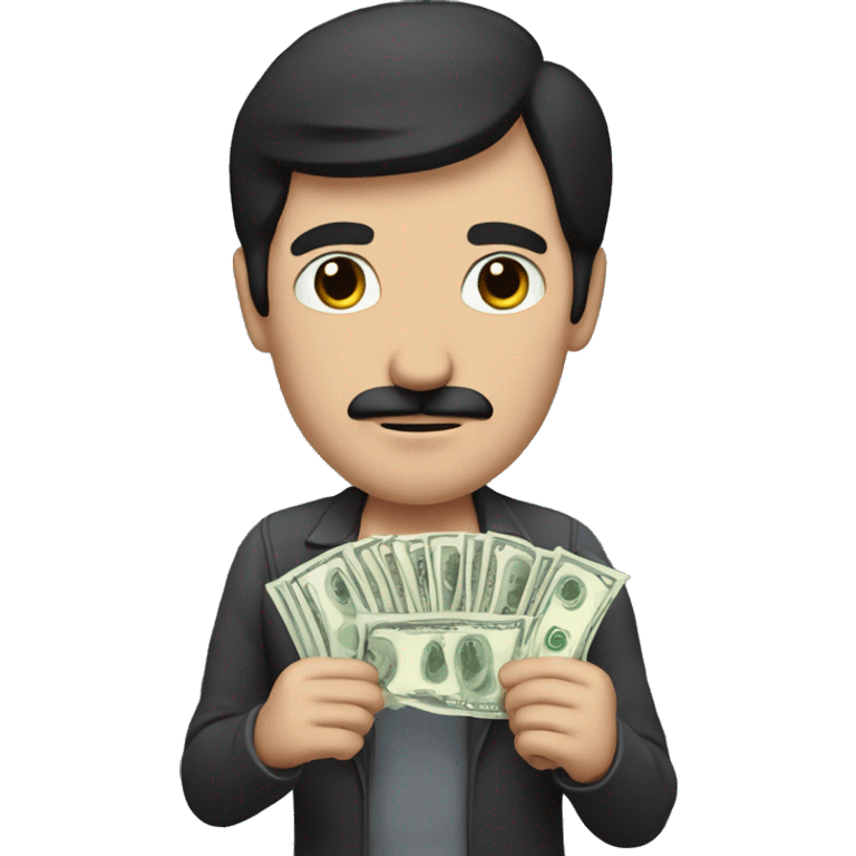 dark hair dark eye man with short mustache holding money emoji