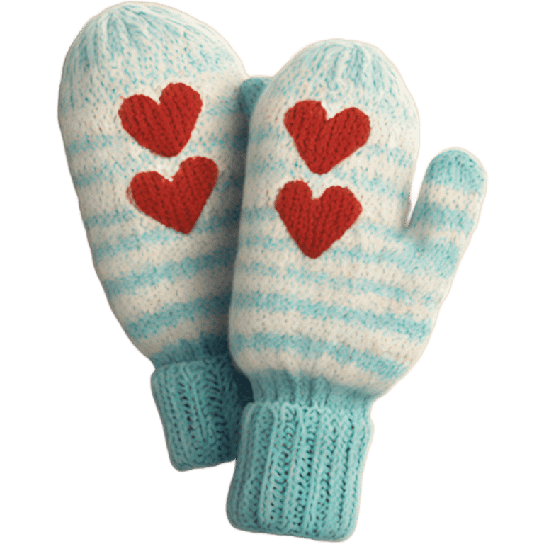 A pair of cozy knitted mittens with heartier design emoji