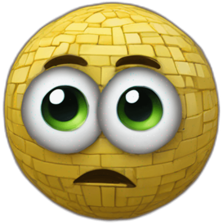 3d sphere with a cartoon bricks texture with big beautiful eyes emoji