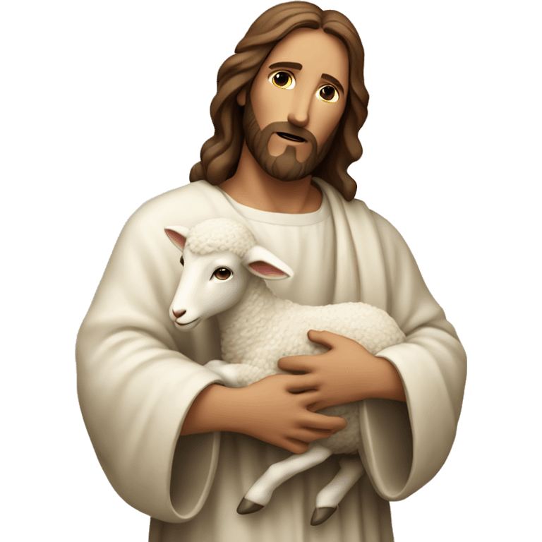 Jesus holding a lamb gently in his arms with a serene expression emoji