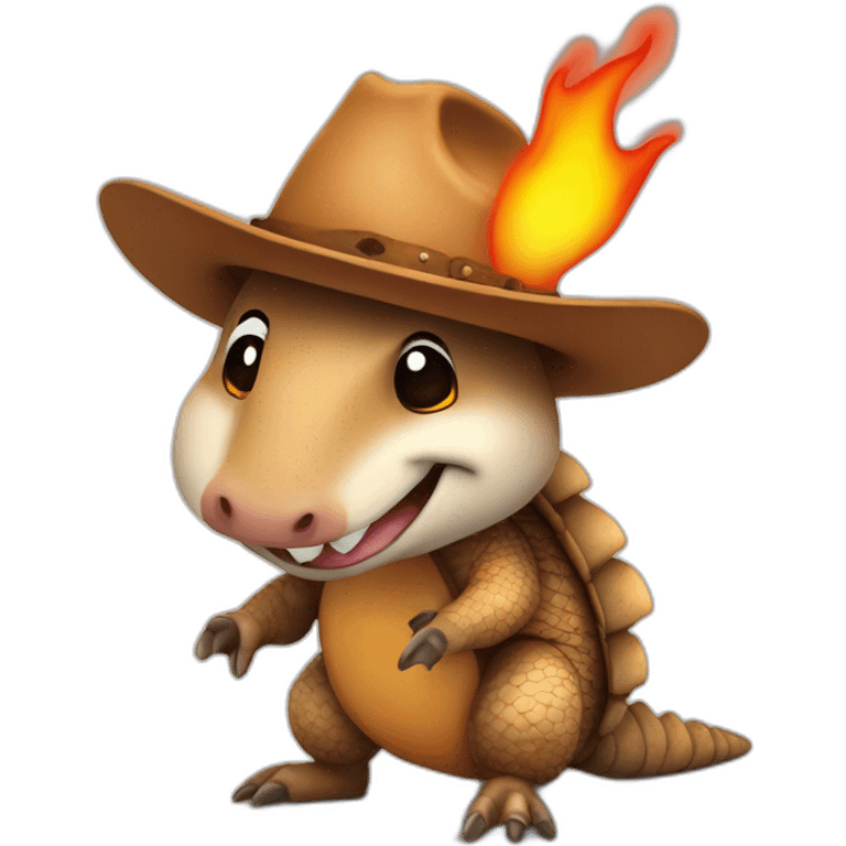 Armadillo in a cowboy hat that is on fire emoji