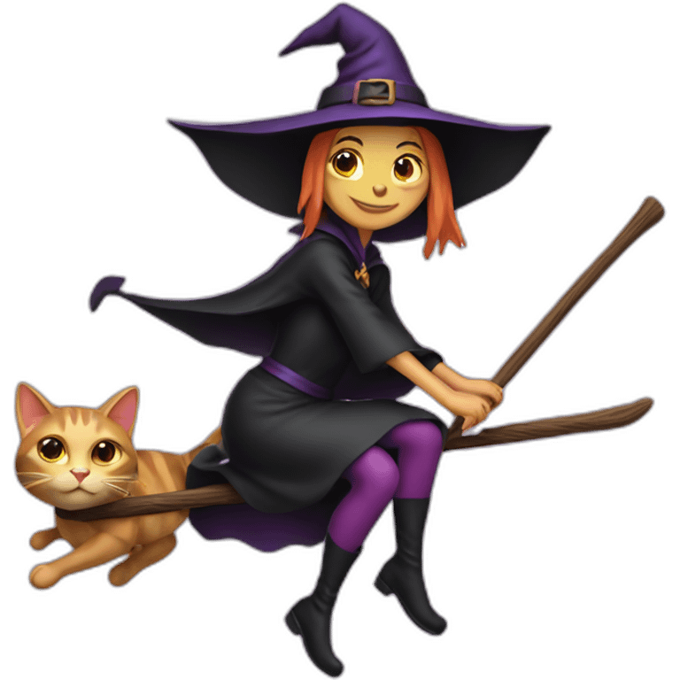 witch and cat on a broom  emoji