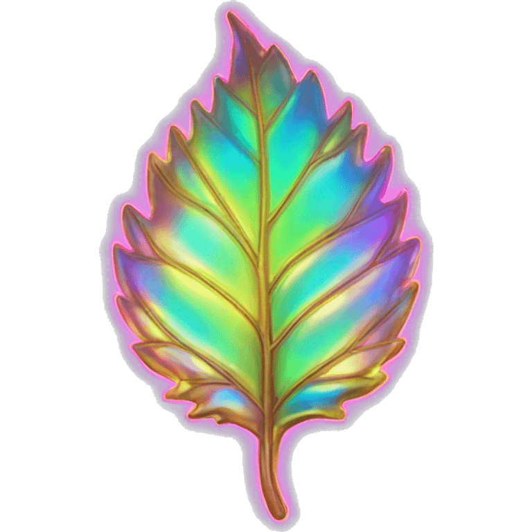 Shiny neon iridescent leaf  emoji