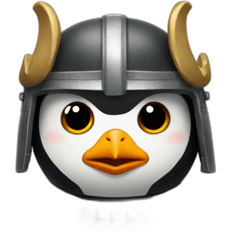 penguin with face wearing samurai helmet with big horns emoji