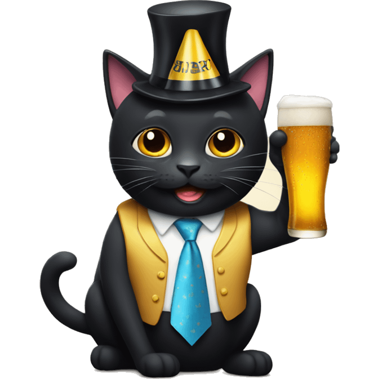 Black cat with party head and beer emoji