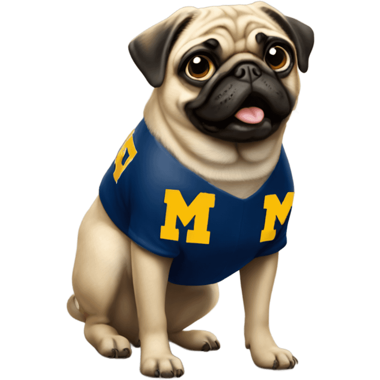 Pug wearing a university of Michigan shirt emoji