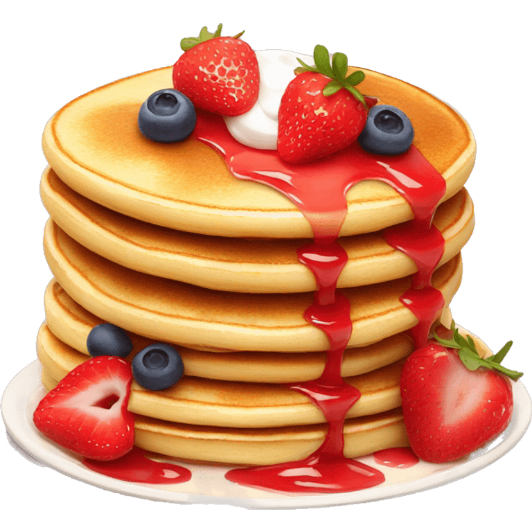 Delicious pancakes with berries strawberries and cream  emoji