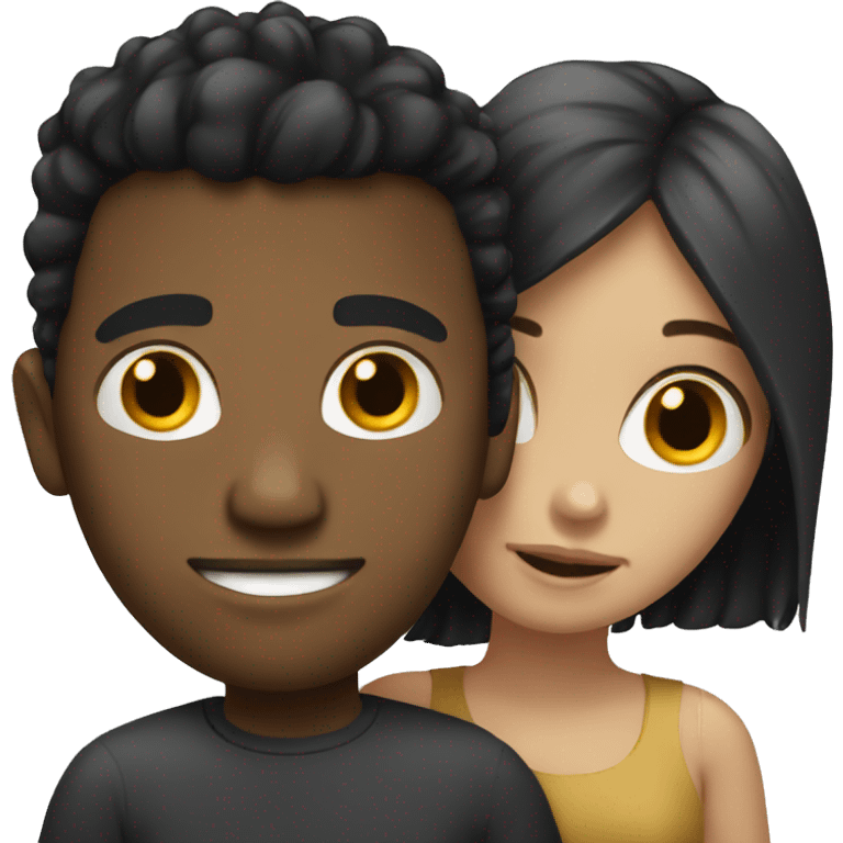 black man with black hair, white girl with blond hair hugging emoji