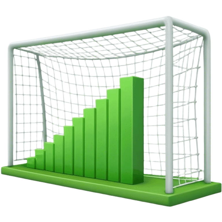 Cinematic realistic green 3d growing bar graph in a soccer goal emoji