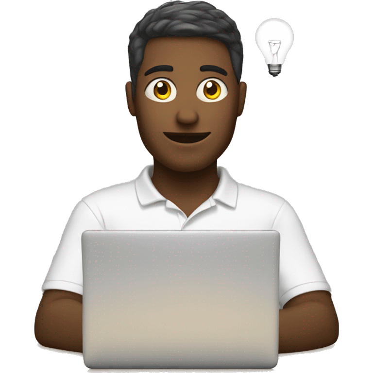 man with laptop and light bulb above head emoji