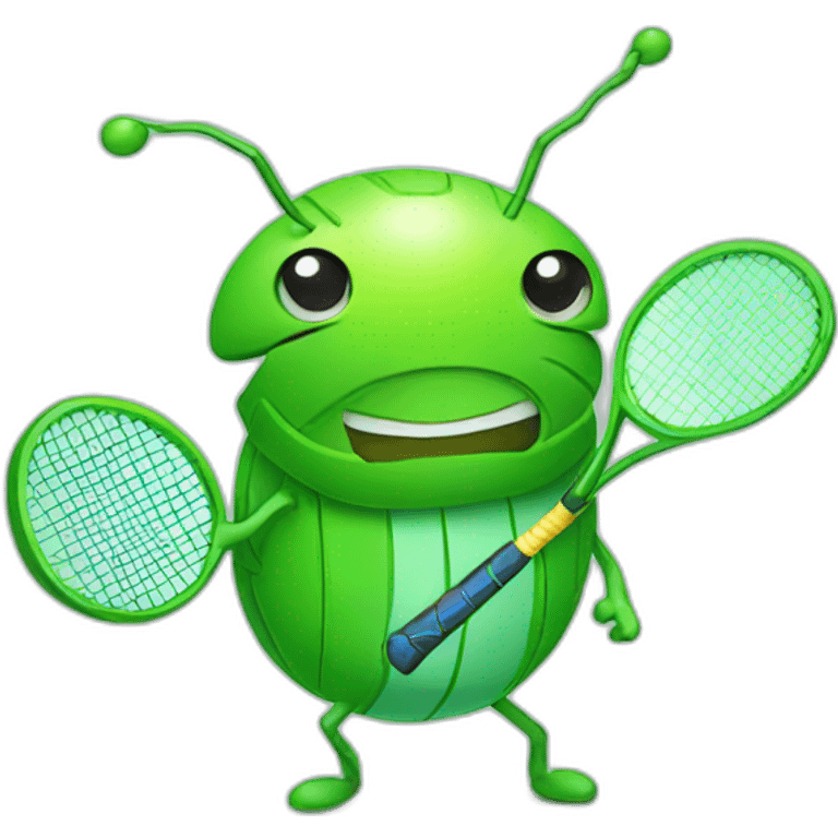 Green kawaii bug playing tennis emoji