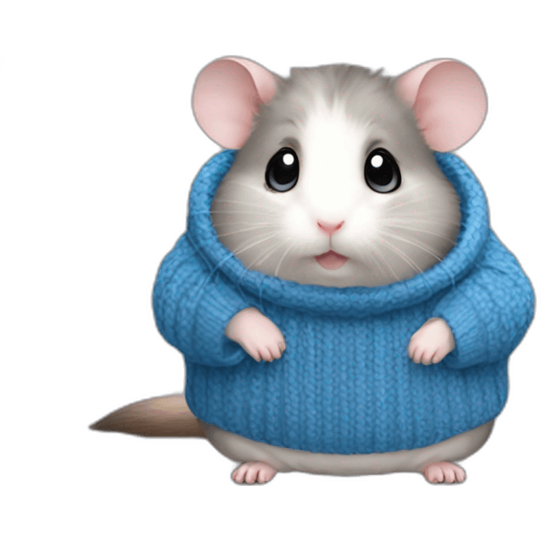 Cute Russian grey hamster with big belly and big blue eyes and an oversized sweater emoji