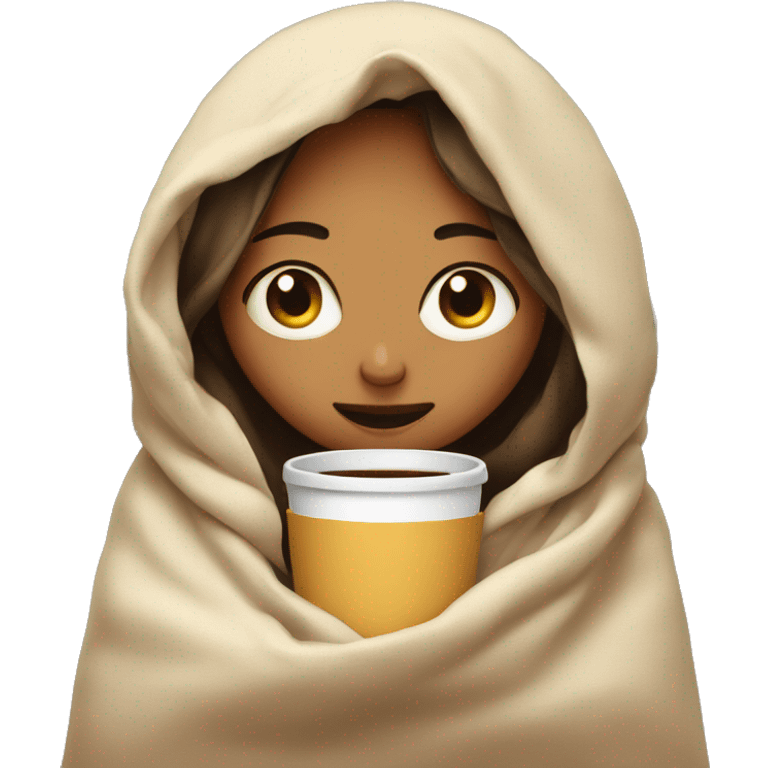 girl inside a blanket sipping coffee eyes closed emoji