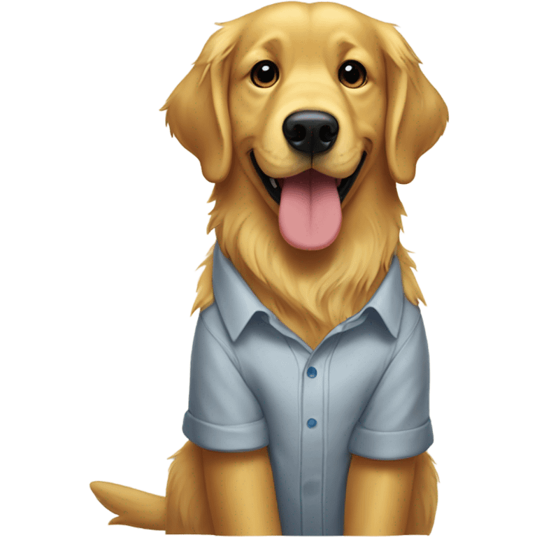 Golden retriever wearing a shirt that says jerk emoji