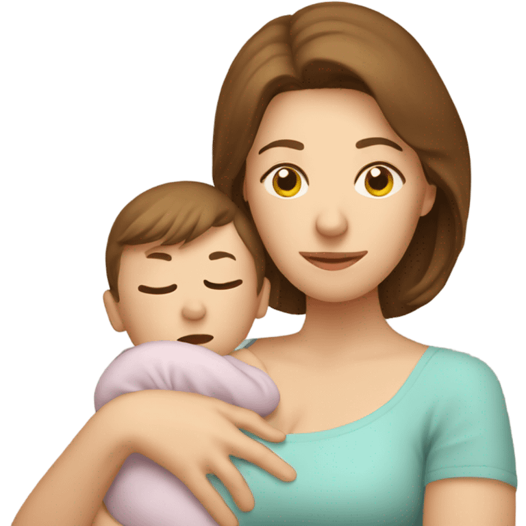  tired caucasian mother with brown hair holding newborn baby emoji