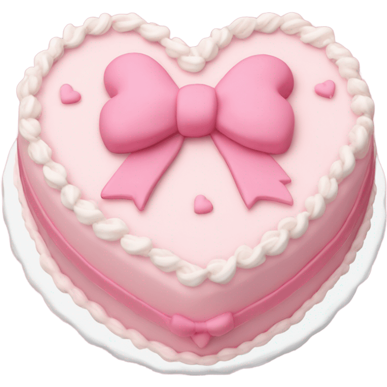 Pastel pink heart shaped cake with fancy icing and bows emoji