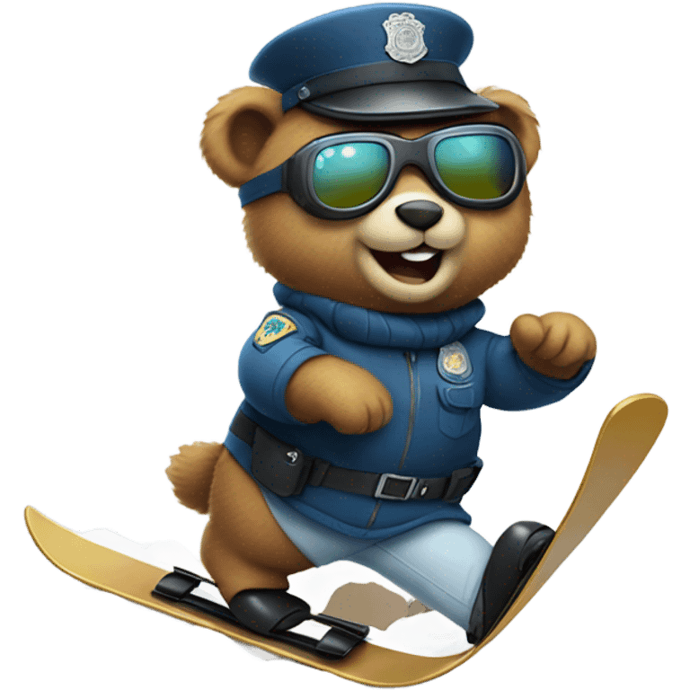 Cute Policeman bear on ski emoji