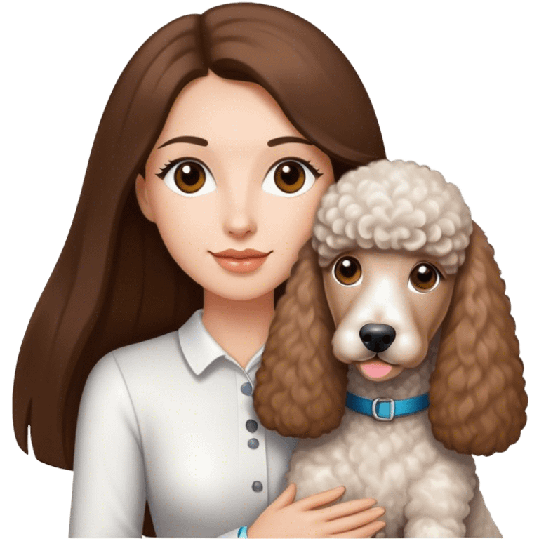 Long straight brown hair brown eyes beautiful women The white standard poodle you're holding emoji