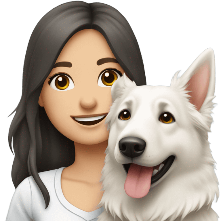 Happy white Swiss Shepherd  with brunette girl emoji