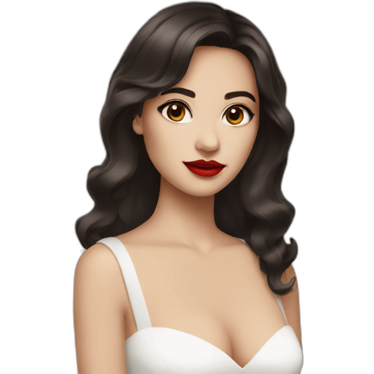 Dark hair brown eyes red lipstick white dress emoji