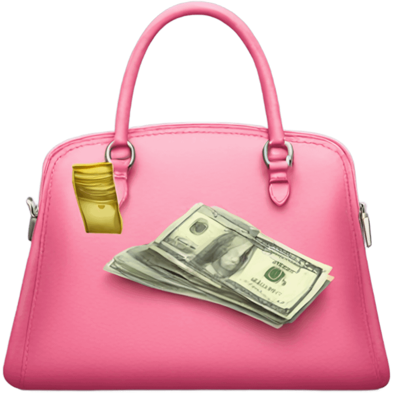 Pink designer purse with money coming out  emoji