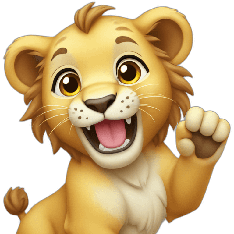 cute lion cub waving emoji