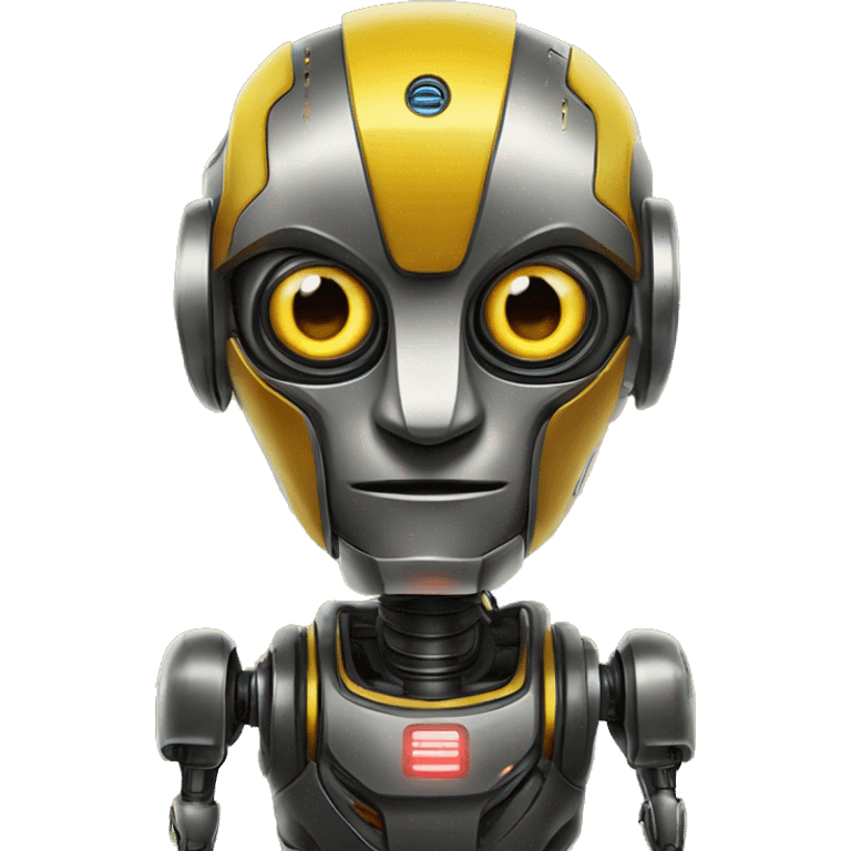 Gamar robot bot warna kuning ada merahnya dan tulisan BOT emoji