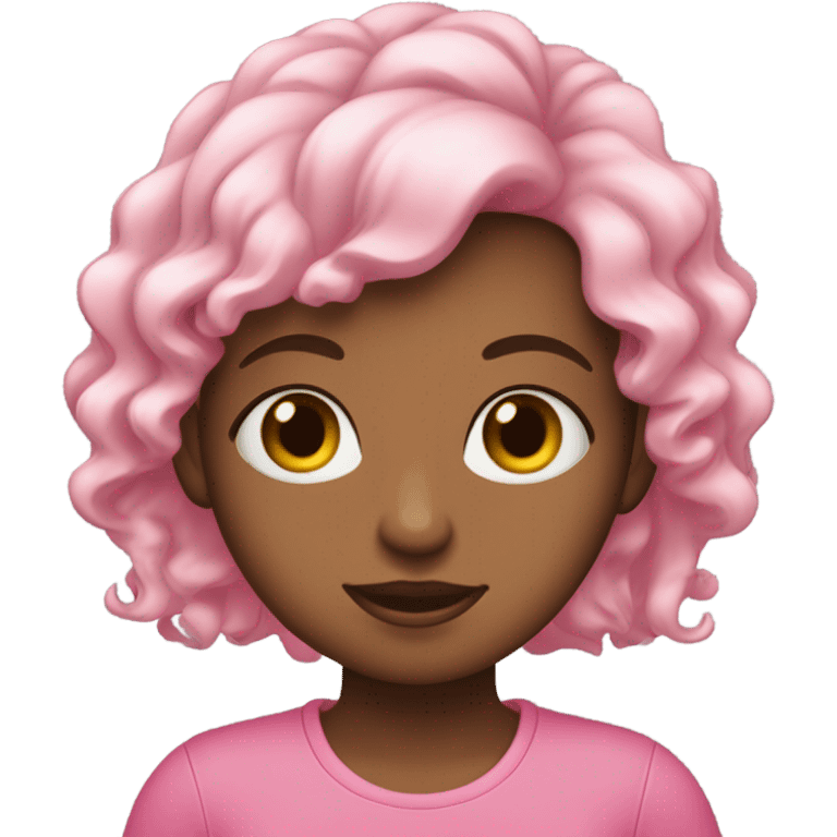 menina de cabelos lisos e pretos, olhos castanhos e blusa rosa sorrindo emoji