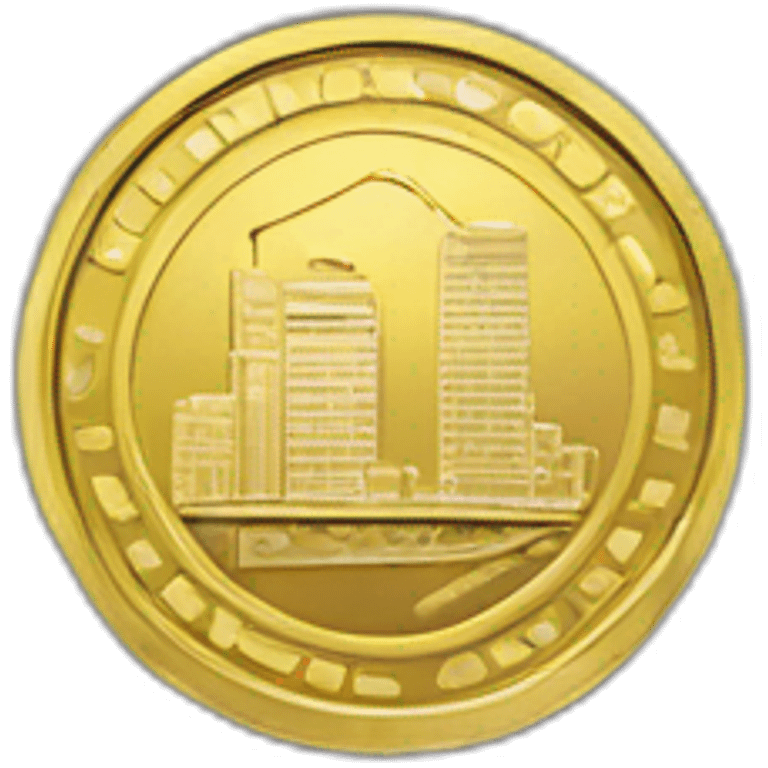 coin with a skyscrapper sticker emoji