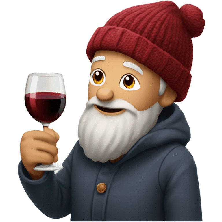 Old man with winter hat and wine emoji