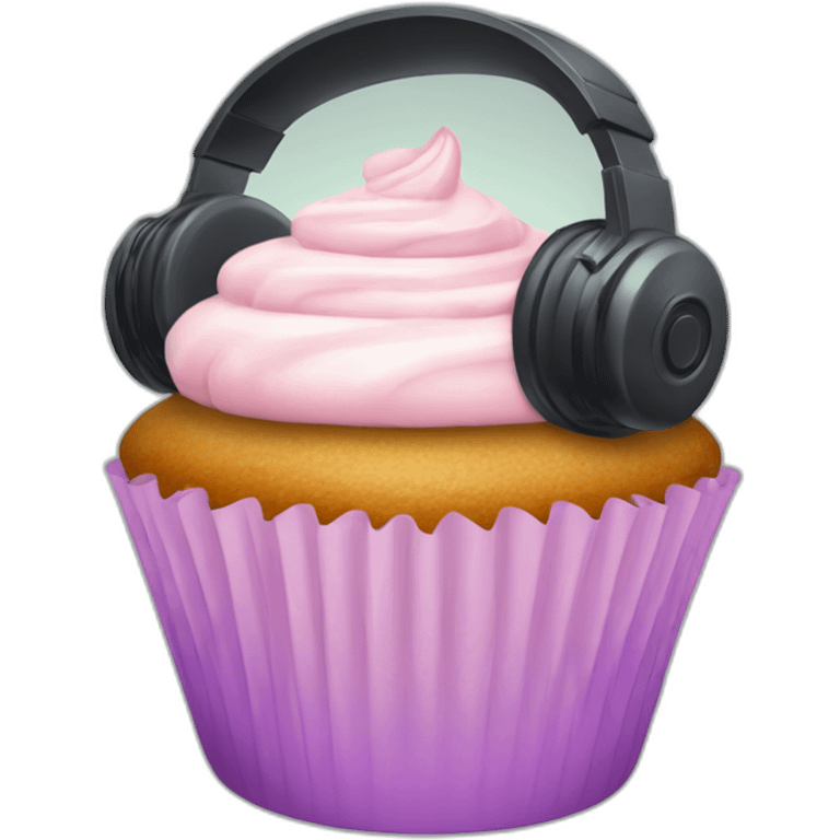 a cupcake with a gaming headset on the top of it emoji