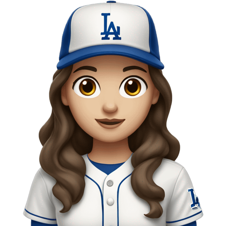 White girl with brown eyes and dark brown hair with dodgers baseball cap  emoji