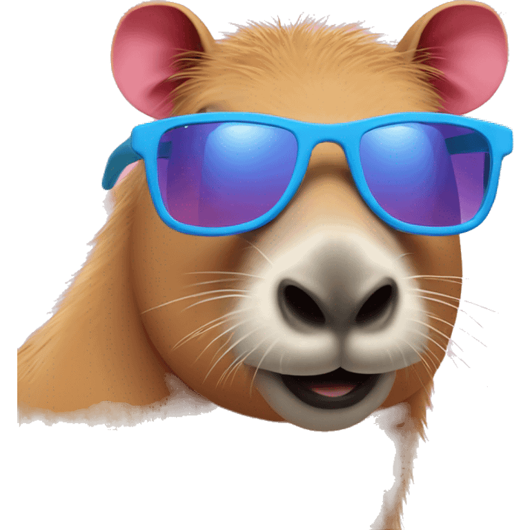 Pink Capybara with blue feet using sunglasses emoji