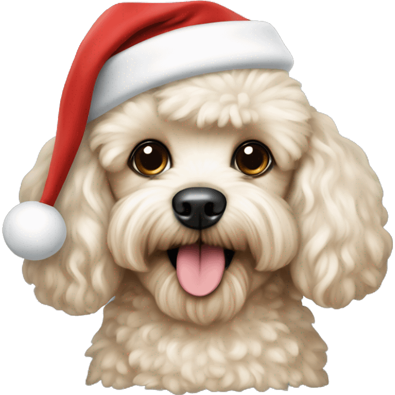 Tan Maltese poodle with a Santa hat  emoji