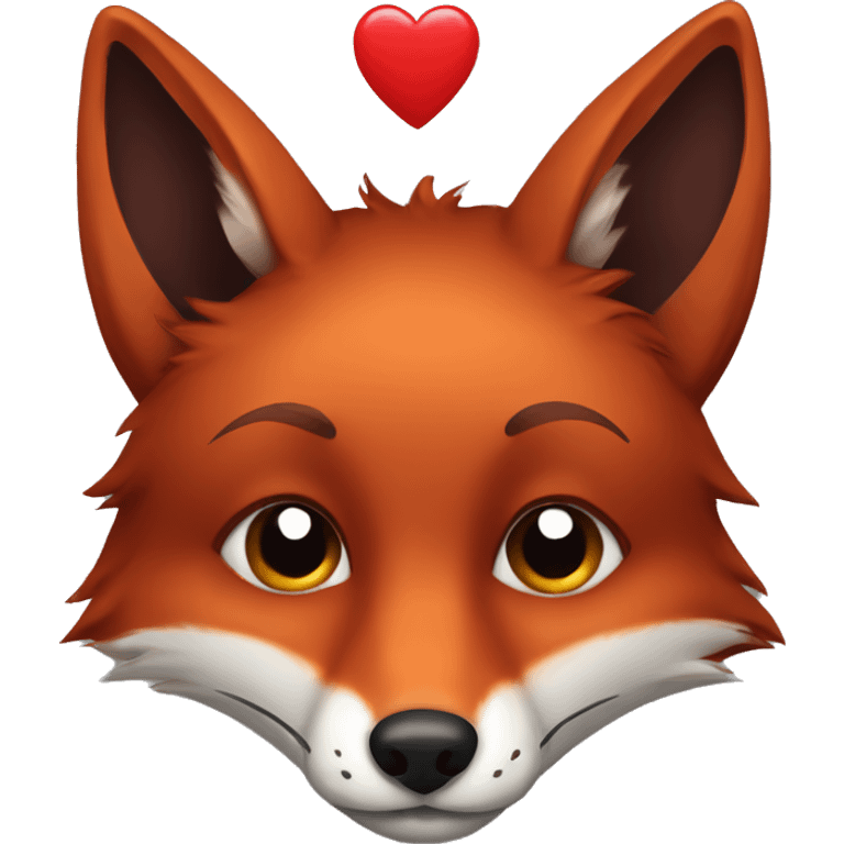 dark red fox face with tiny red heart instead of eyes emoji