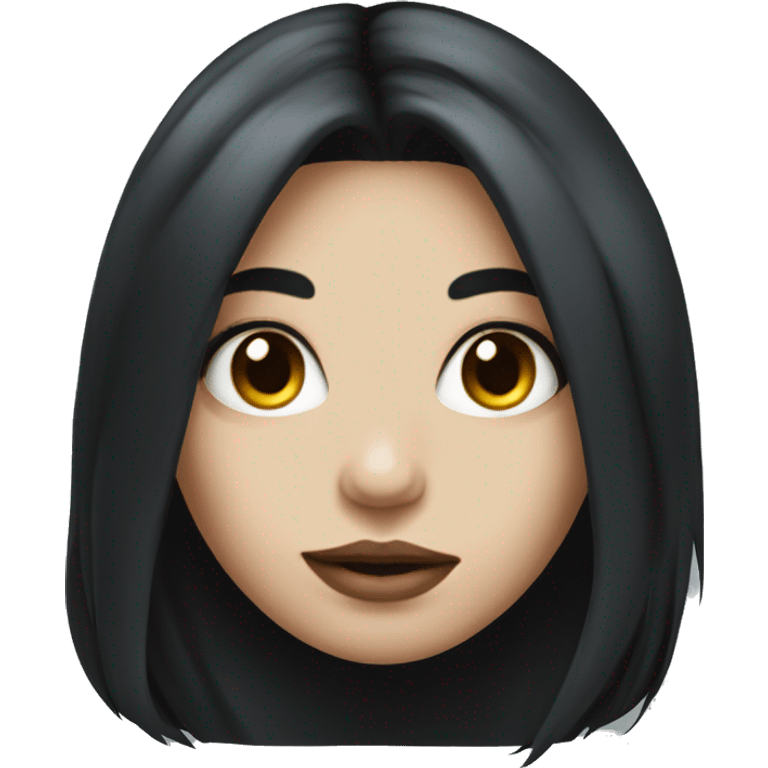 Beautiful girl with white skin, long black hair and tattoos emoji