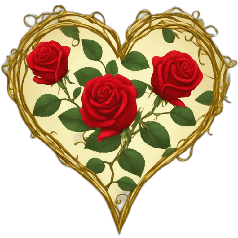 Red roses on gold vine heart shaped border goth style emoji