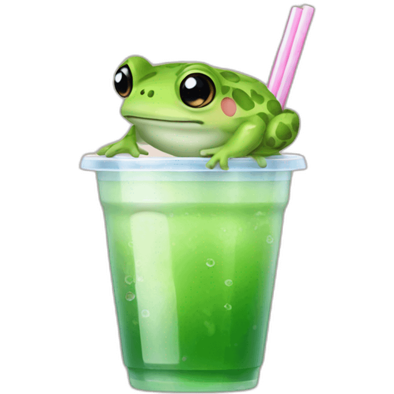 Cute frog drinking bubble tea emoji