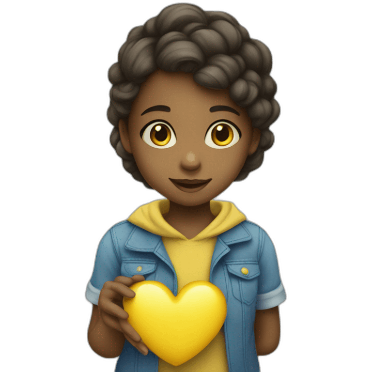 little girl with blue and yellow heart and she is kind emoji