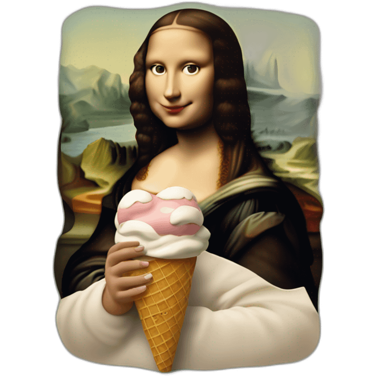 Mona Lisa painting with ice cream cone in her hand hand emoji