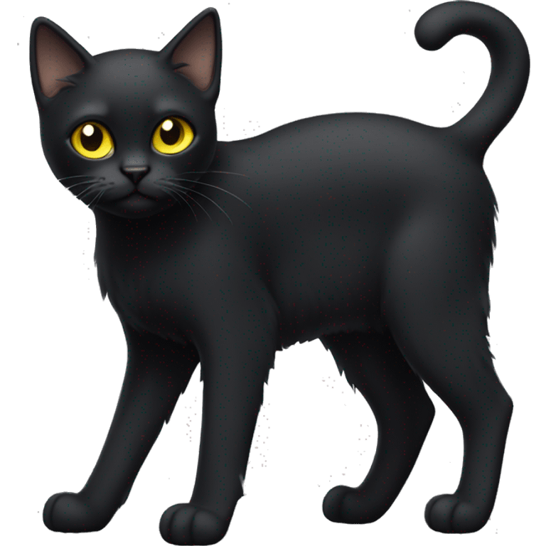 Small short hair black cat full body yellow eyes wispy ear tips emoji