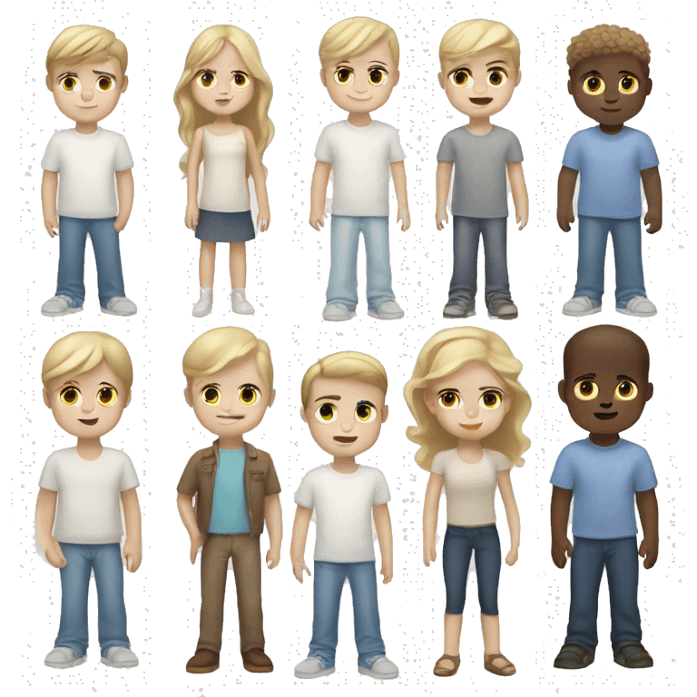 white skin blonde boy with blue eyes and white skin girl but brown hair have a brown skin kid emoji