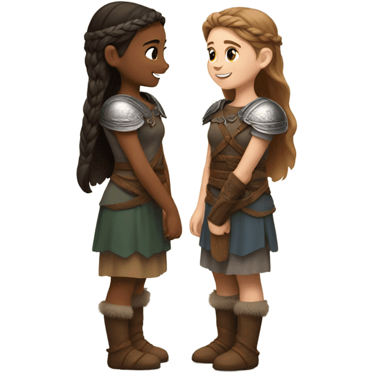 young viking girls helping each other and they are brunette emoji