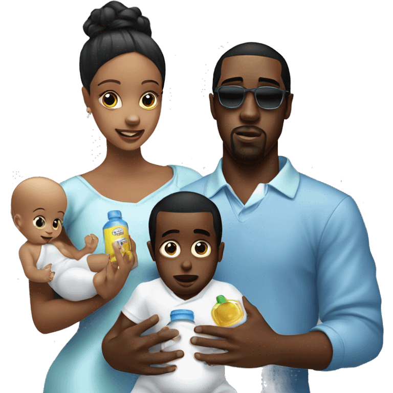 P Diddy holding baby oil and a baby with baby old around him emoji