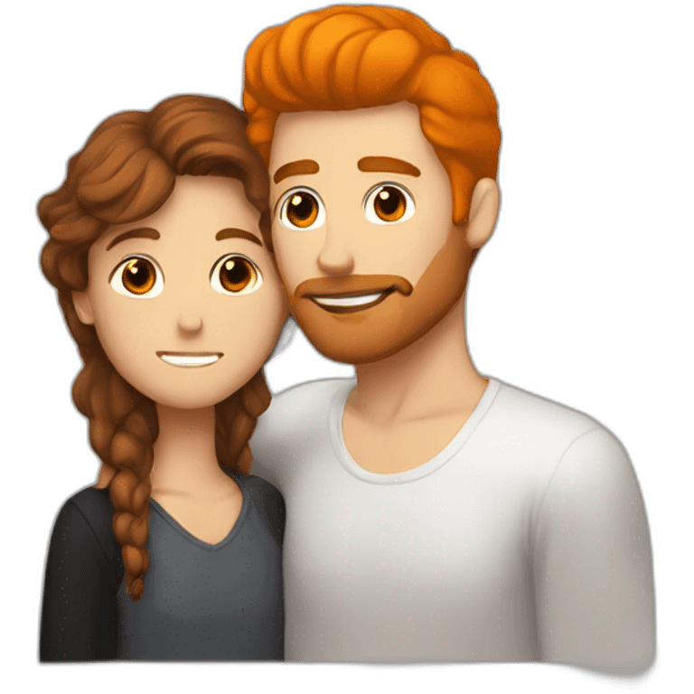 White guy with brown hair color and orange beard kissing a white guy with black hair color emoji