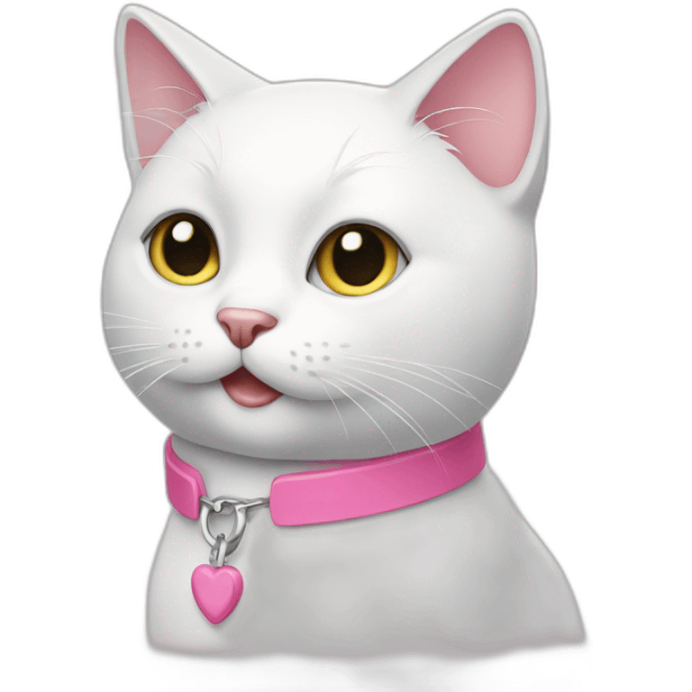 white cat with pink collar emoji