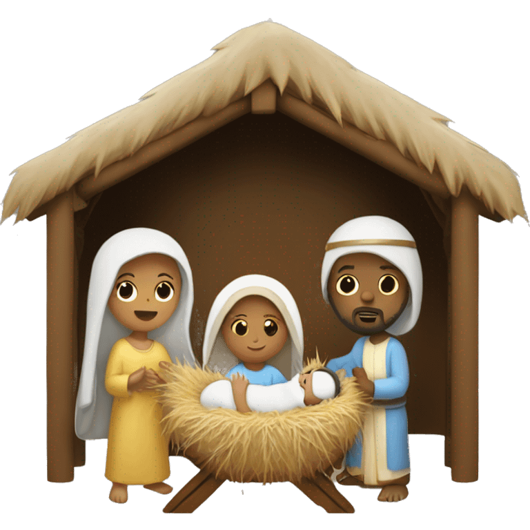 Nativity with a light skinned Mary, Joseph, and baby Jesus in the manger emoji