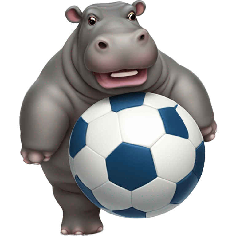 fat hippo as soccer player kick ball left leg emoji