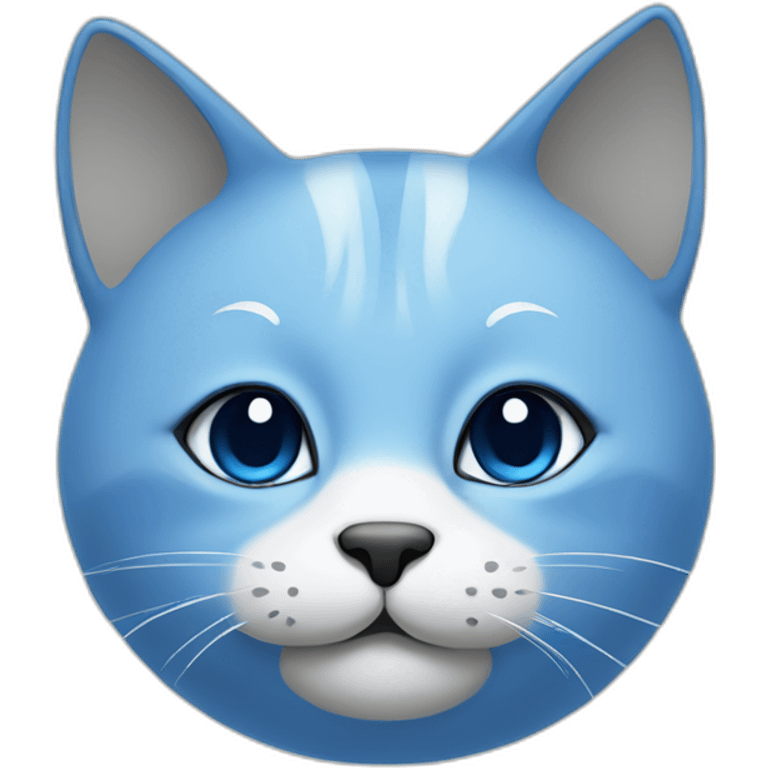 Blue simplistic sketch of a cute cat face emoji