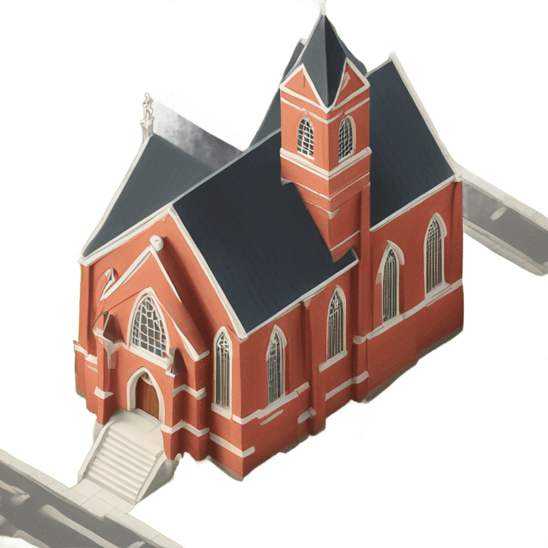 isometric single story red brick church hall emoji